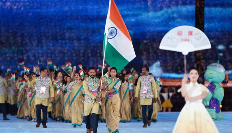 Members Of Team India Take Part In The Athletes Parade During The