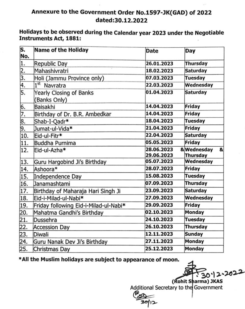 Jammu and Kashmir The General Administration Department (GAD) on